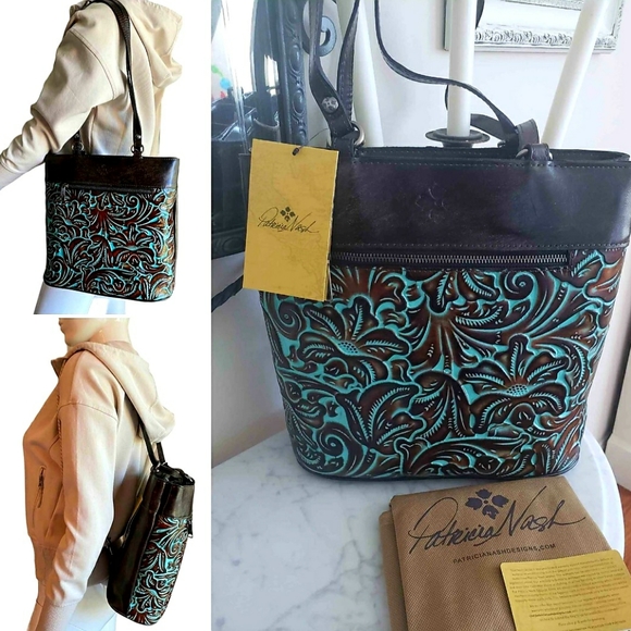 Patricia Nash Farleigh Phone Case Crossbody Wallet Tooled Turquoise - Picture 8 of 9